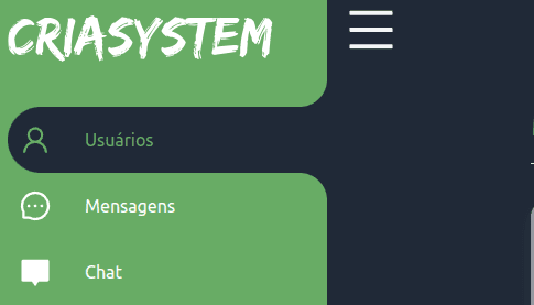 Menu de navegação do dashboard do CRM Cria System
